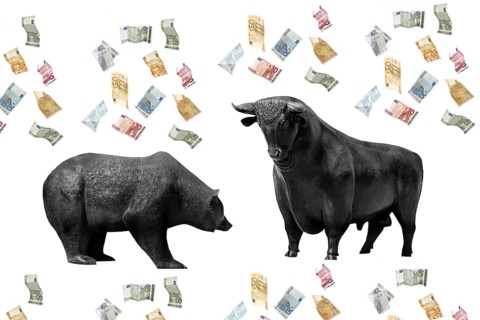 Bull and bear, symbolic figures of the stock market, Studio