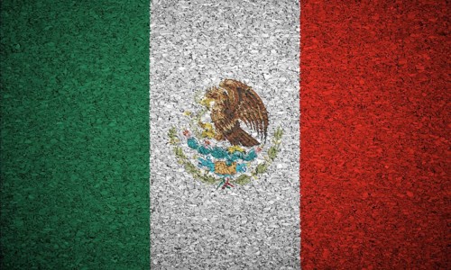 The Mexican flag painted on a cork board