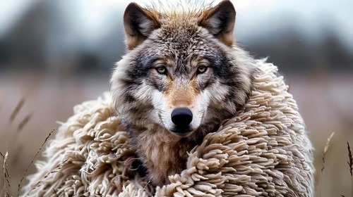 Symbolic image for the proverb, a wolf in sheep's clothing, AI generated, AI generated