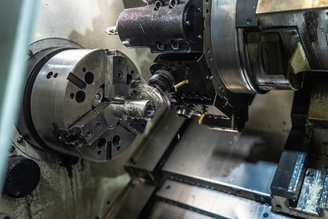 Close-up of a Numerical control lathe in a factory