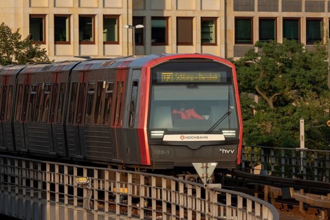 Underground, Hamburger Verkehrsverbund HVV, local transport, railway line in the evening light with