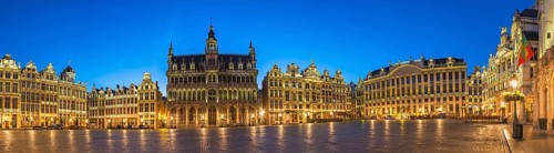 Brussels Belgium, panorama city skyline night at Grand Place Square
