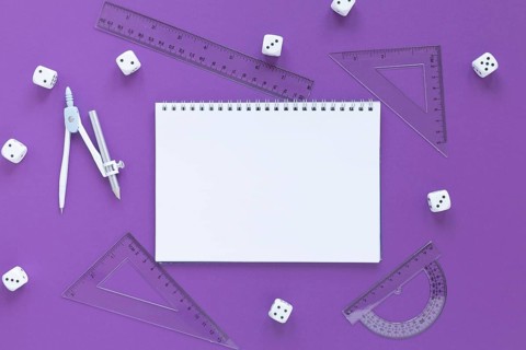 Math rulers supplies with dices empty notebook