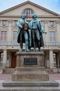 Goethe-Schiller Monument on the Theatre Square in front of the German National Theatre in Weimar,