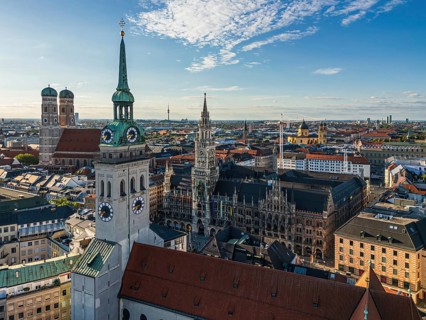 Munich skyline with Marienplatz town hall in Germany