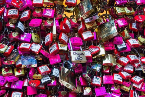 Love Padlocks in face of Juliet House in Verona, Italy, site of Romeo and Juliet Drama, Europe