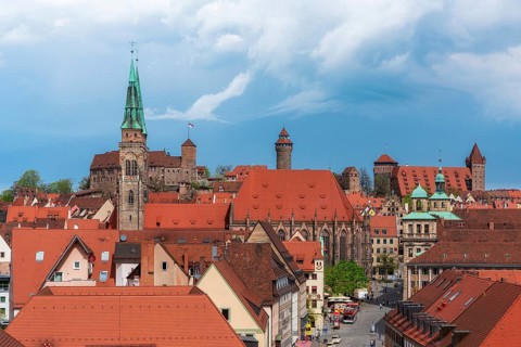 Panoramic view of Nuremberg's old town and the Imperial Castle, Germany, Europe