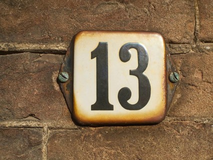 House number sign, number 13, digit, anniversary, birthday, vintage, North Rhine-Westphalia,