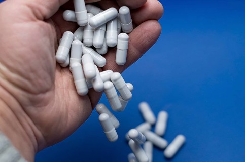Life without drugs and dependence on capsules of antibiotic, medicine, amphetamines, drugs and
