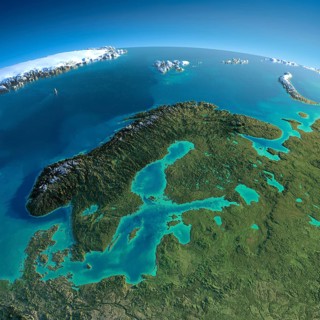 Highly detailed planet Earth in the morning. Exaggerated precise relief lit morning sun. Detailed