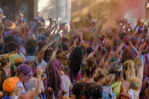 Children's Holi party, Llucmajor, Mallorca, Balearic islands, Spain, Europe