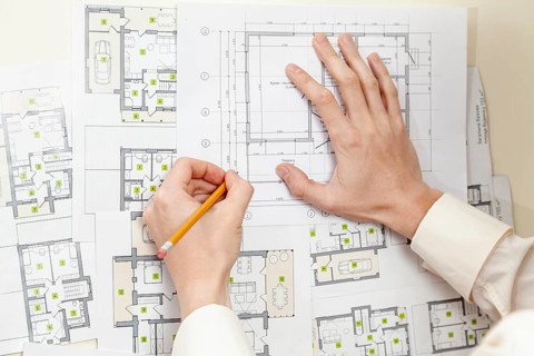 Top view architect making house project