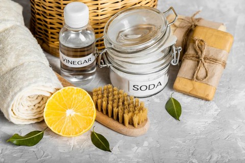 High angle eco friendly cleaning products collection