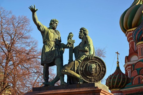 Dmitry Pozharsky and Kuzma Minin monument on Red Square near Cathedral of Vasily the Blessed