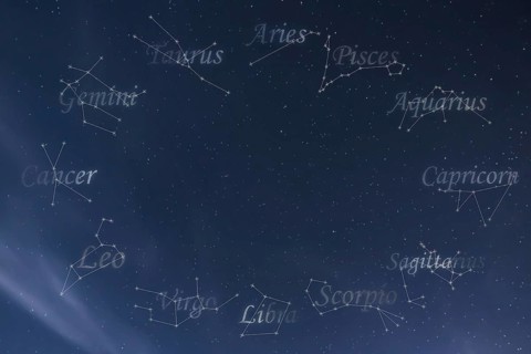 Zodiac constellations Cancer, Pisces, Aquarius, Capricorn, Sagittarius, Scorpio, Libra, Virgo, Leo,