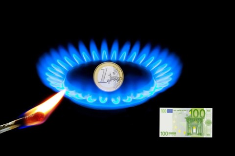 Gas flame with 1-euro coin, gas embargo, energy prices, inflation rate, gas price, burning match,