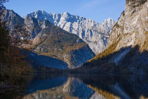 Obersee with Watzmann east face, Königssee, Schönau, Berchtesgaden National Park, Berchtesgadener
