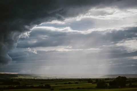 Approaching thunderstorm in the Hassberge district in Lower Franconia