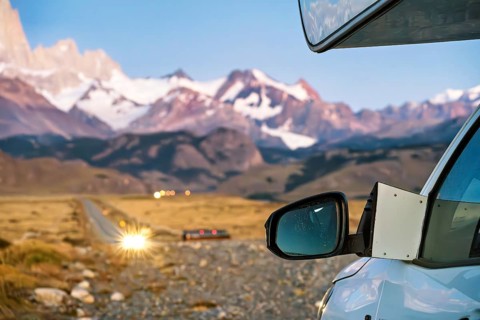 A pick-up camper in Los Glaciares El Chaltén National Park, Santa Cruz, Argentina, South America