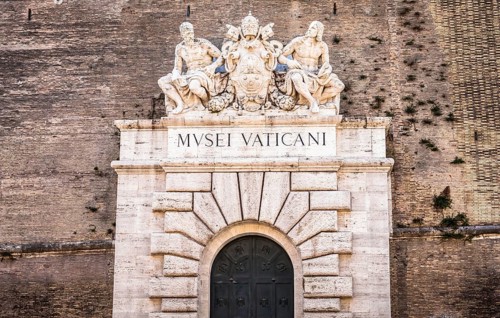 ROME, ITALY - CIRCA SEPTEMBER 2020: the famous Vatican Museum building. Detail of the sign above