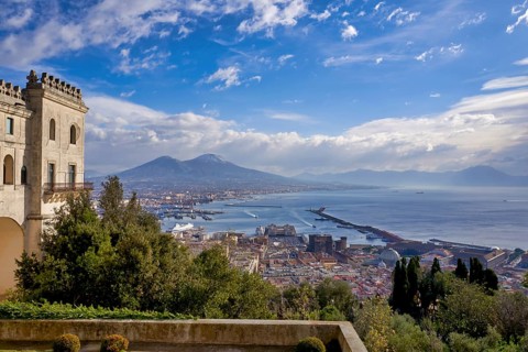 Naples Campania Italy. View of the gulf of Naples and Mount Vesuvius
