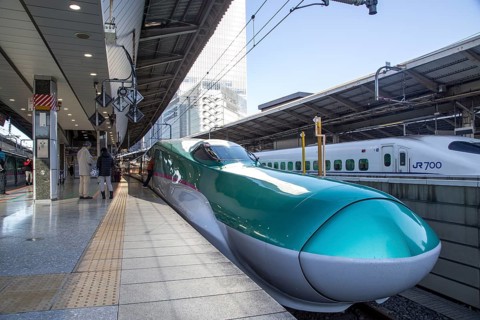 Tokyo, Japan, December 23, 2014: A Shinkansen train standing at a platform before departure, Asia