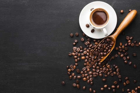 Top view coffee with beans table. Resolution and high quality beautiful photo