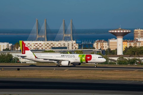 Jul 23, 2023, Lisbon, Portugal. Air Portugal or TAP airplane on runway of Humberto Delgado airport,