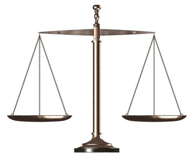 Bronze Balanced empty justice scales Conceptual photo-realistic 3D illustration Isolated silhouette
