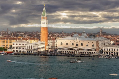 The St. Mark's Square in Venice during Bad Weather and High Tide, view from Campanile di San