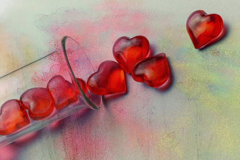 Small colourful hearts in a test tube, illustration science and research