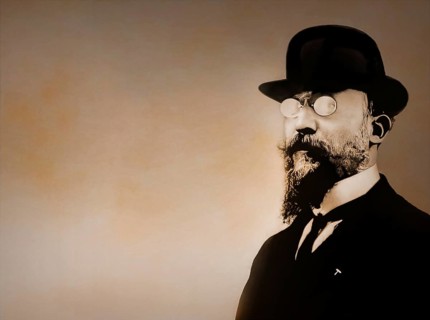 Erik Satie, 1866 – 1925, a French composer and pianist, portrait digitally edited according to a