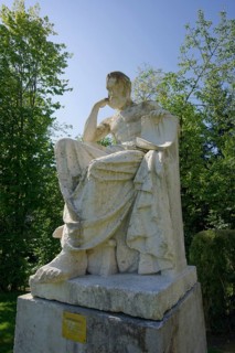 Sculpture of the Greek scholar Hippocrates, park, Kelheim limestone, natural stone, Bernau am