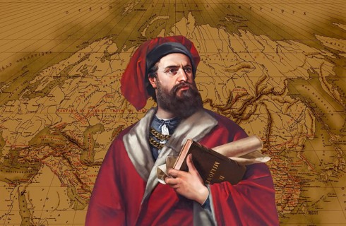 Marco Polo, c.?1254 –1324, an Italian merchant, explorer and writer, map of his travels, digital