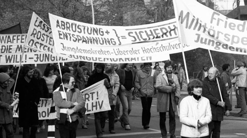 About 8, 000 young people, students and schoolchildren demonstrated against militarism, the Cold