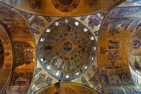 Interior view of St. Mark's Basilica, mosaics, frescoes, Venice, Veneto, Adriatic Sea, Northern