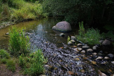 The little river Wuhle and the reference to its renaturation, district Marzahn-Hellersdorf, Berlin,
