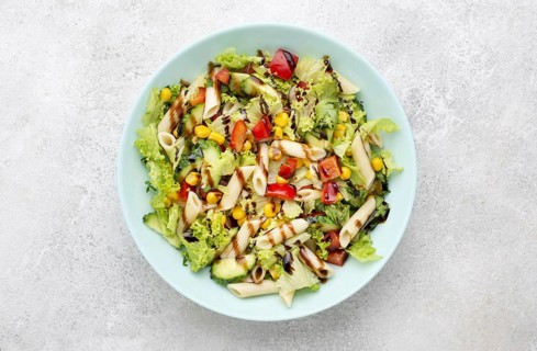 Top view pasta salad with balsamic vinegar. Resolution and high quality beautiful photo