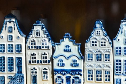 Amsterdam, the netherlands, September 18, 2020. KLM houses, collection of Delft's blue houses
