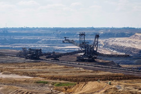 Large excavator in the Garzweiler open-cast lignite mine, Rhenish lignite mining area, Germany,
