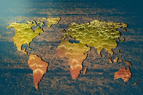 Roughly outlined world map with white background