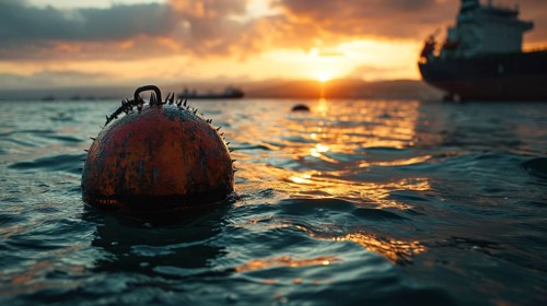 Danger to shipping and shipping routes of cargo ships and warships generated by sea mines in the
