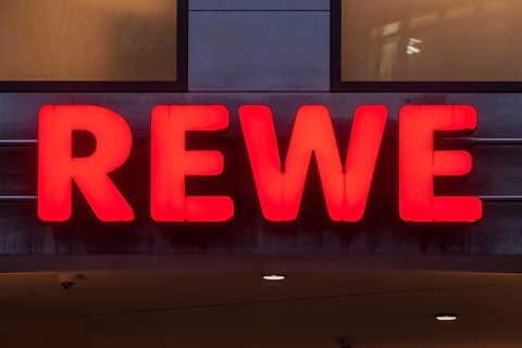 REWE Marken-Discount, Logo at dusk, Bremen, Germany, Europe