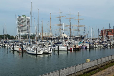Sailing boats in the Rosenhof marina on the Priwall, seaside resort of Travemünde, Hanseatic city
