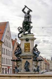 Hercules Fountain in Maximilianstraße in the historic city centre of Augsburg, Augsburg, Swabia,