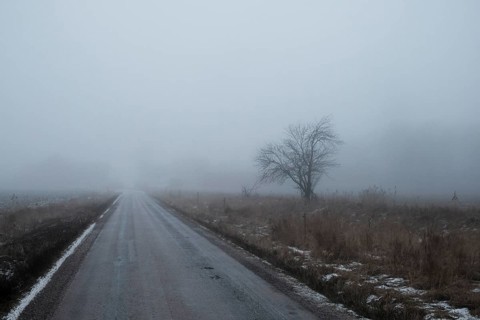 Country road in the fog, Winter, Värmland, Sweden, Europe