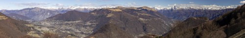 Panorama of Valle Intelvi and Switzerland-Italian Alps with snow, Rifugio Prabello, border