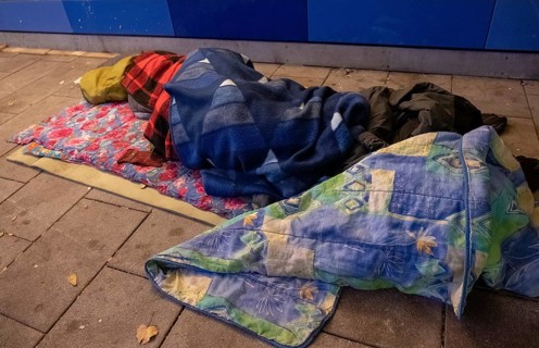 Germany, Berlin, 25 November 2018, cold weather bus of the Berlin City Mission, homeless man in