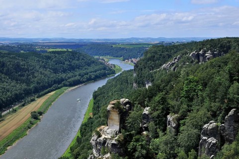Elbe, Bastei, Rock formation, Elbe Sandstone Mountains, Saxon Switzerland National Park, Saxony,