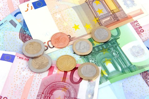 Euro coins, coin money, euro banknotes, money